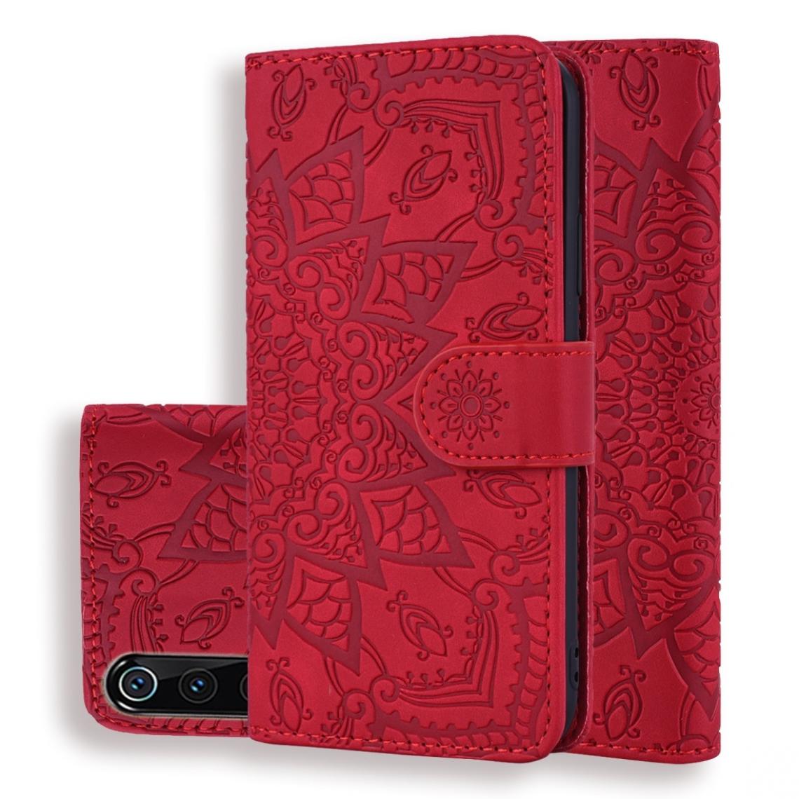 Wewoo - Housse Coque Étui en cuir gaufré avec Motif mollet plié design double fentes pour portefeuille et porte-cartes Xiaomi Mi 9 rouge - Coque, étui smartphone