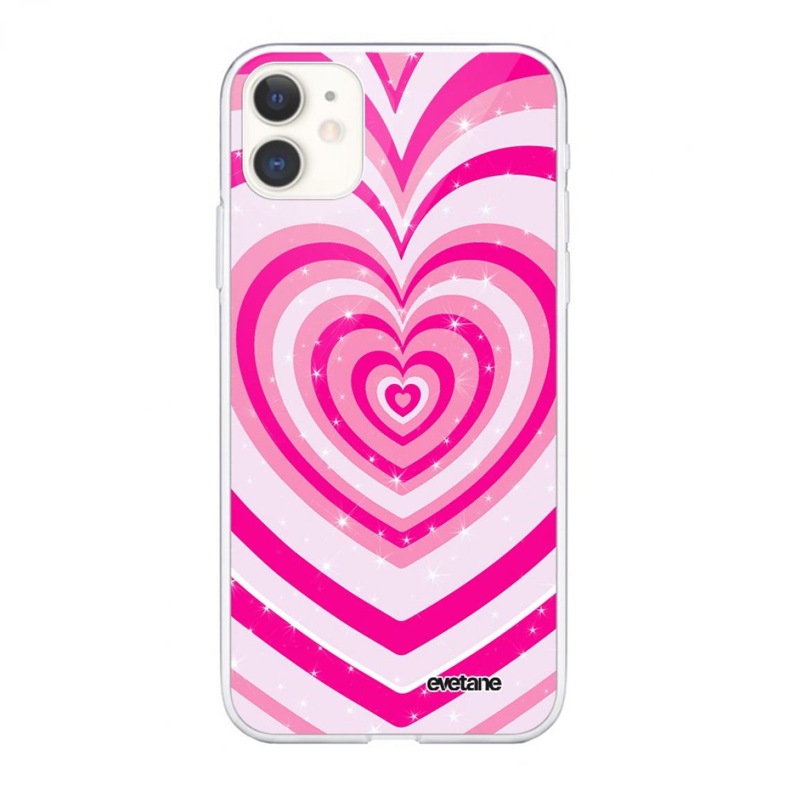 Evetane - Coque iPhone 11 Coeur Psychédélique Rose souple silicone transparente - Coque, étui smartphone