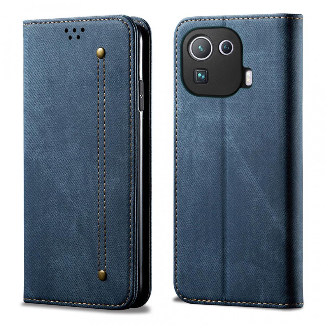 Other - Etui en PU Texture de tissu de jean découpée précise avec support bleu pour votre Xiaomi Mi 11 Pro - Coque, étui smartphone
