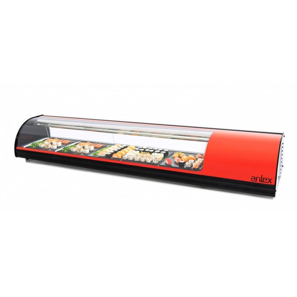 Arilex - Vitrine Réfrigérée à Sushi Plaque Lisse Capacité 8 bacs GN 1/3 - Arilex - Rouge - Réfrigérateur
