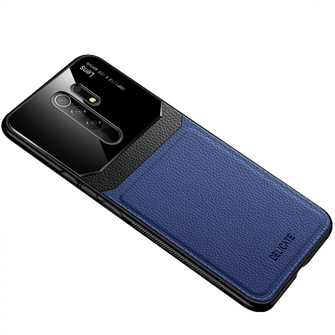 Shot - Coque Effet Cuir pour "XIAOMI Redmi 9" Plexiglass Protection (BLEU) - Coque, étui smartphone
