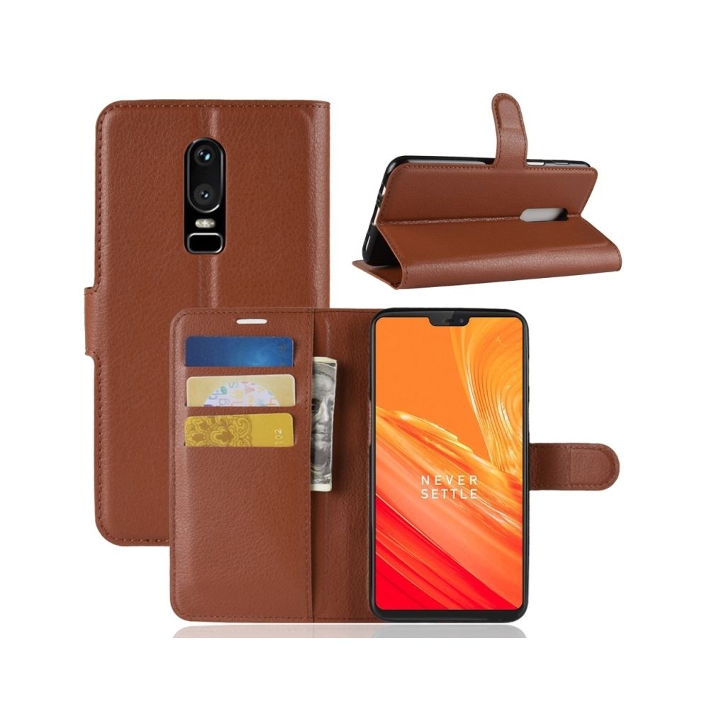 Wewoo - Coque brun pour OnePlus 6 Litchi Texture Horizontal Housse en cuir avec support et fentes cartes porte-monnaie - Coque, étui smartphone