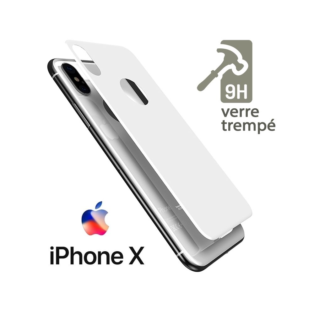 Karylax - Protection Arrière en Verre Trempé Dureté 9H Blanc pour Apple iPhone X - Protection écran smartphone
