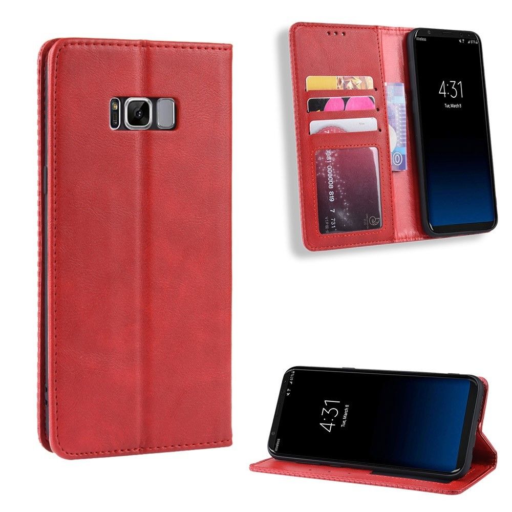 marque generique - Etui en PU millésime auto-absorbé rouge avec support pour votre Samsung Galaxy S8 - Coque, étui smartphone