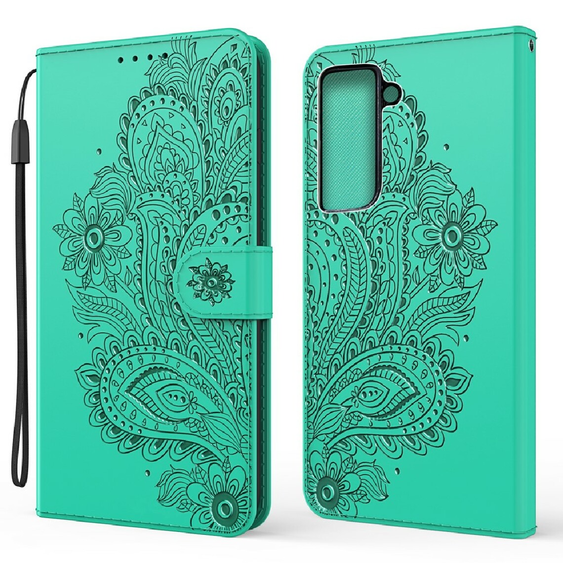 Other - Etui en PU motif de fleurs imprimé avec support vert pour votre Samsung Galaxy S30/S21 - Coque, étui smartphone