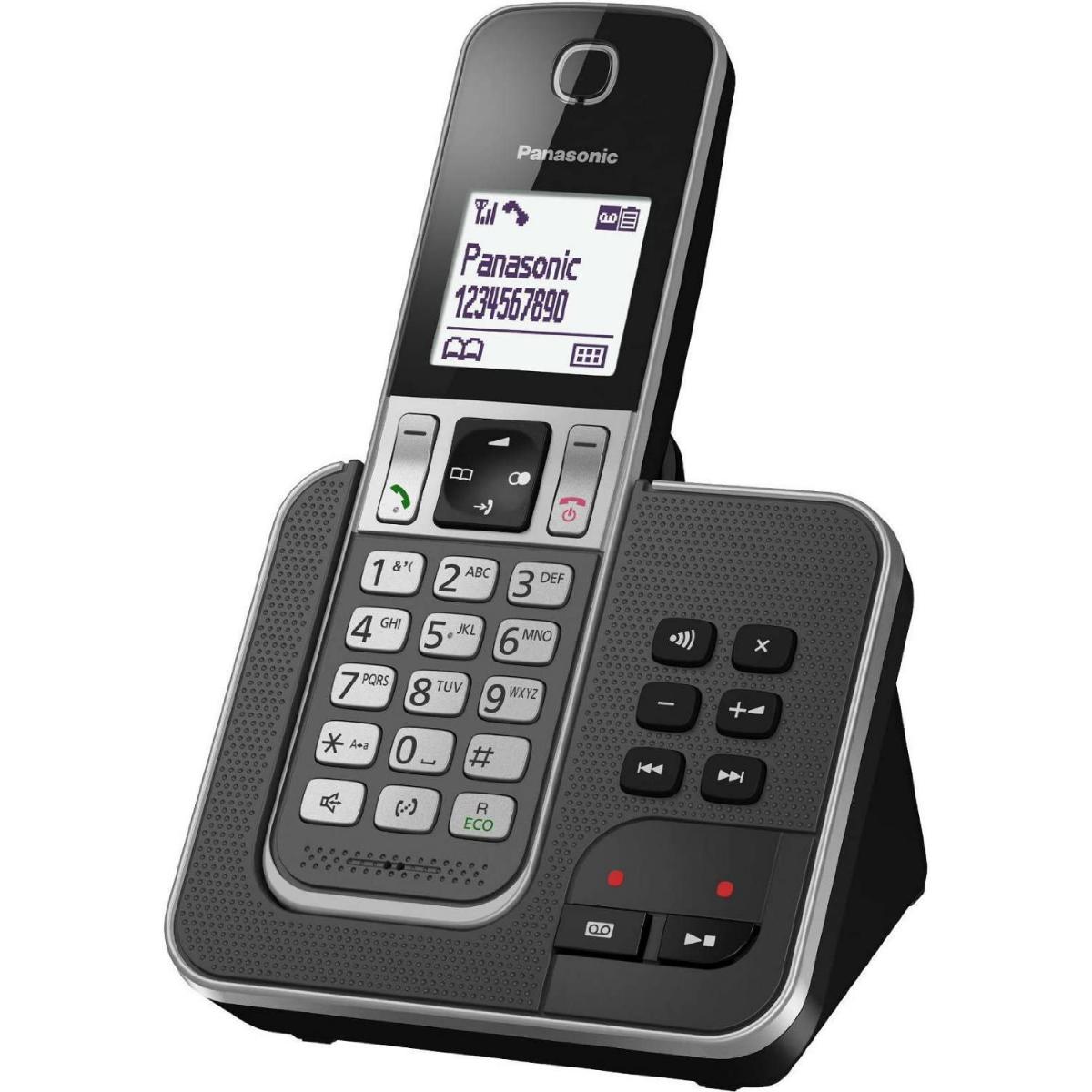 Panasonic - Rasage Electrique - telephone sans Fil avec répondeur et écran gris noir - Téléphone fixe-répondeur