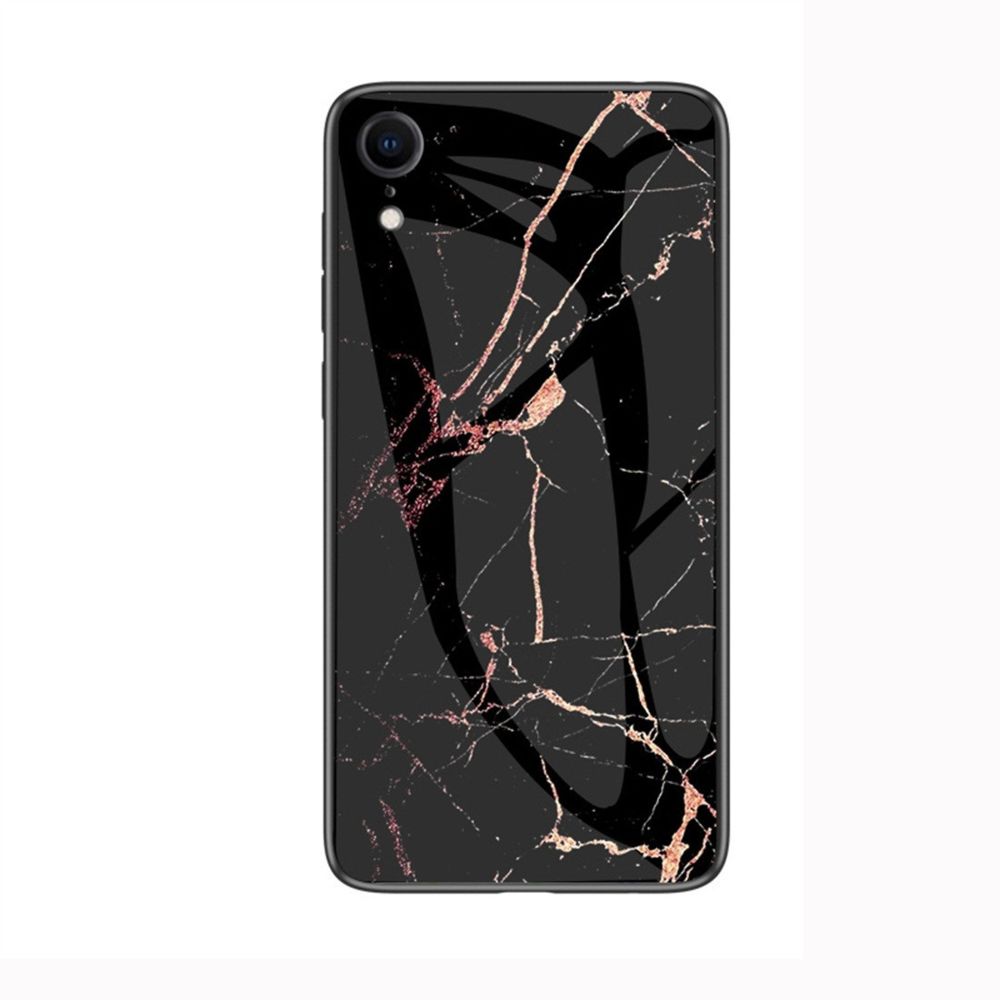 Wewoo - Coque Rigide Étui de protection en verre de marbre pour iPhone XR or noir - Coque, étui smartphone