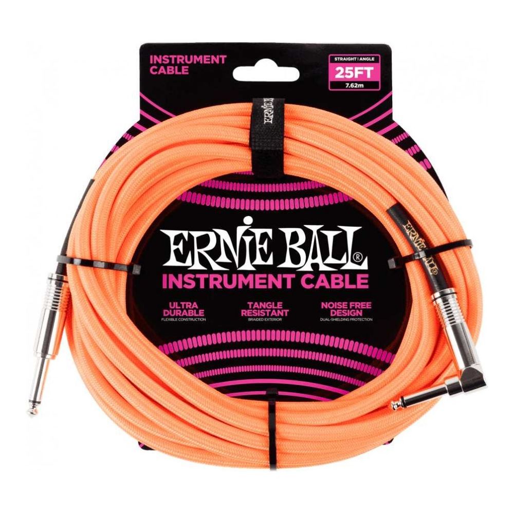 Ernie Ball - Ernie Ball 6067 - Câble gaine tissée orange jack-jack coudé - 7.62m - Effets et périphériques