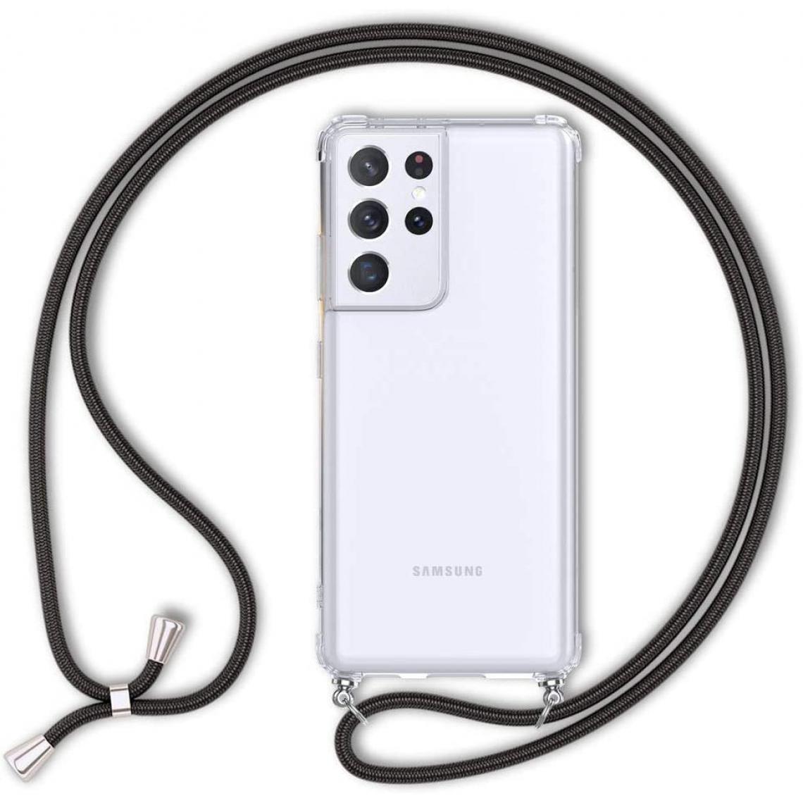 Shot - Coque avec Cordon pour "SAMSUNG Galaxy S21 Ultra" Silicone Airbags Transparente (NOIR) - Coque, étui smartphone