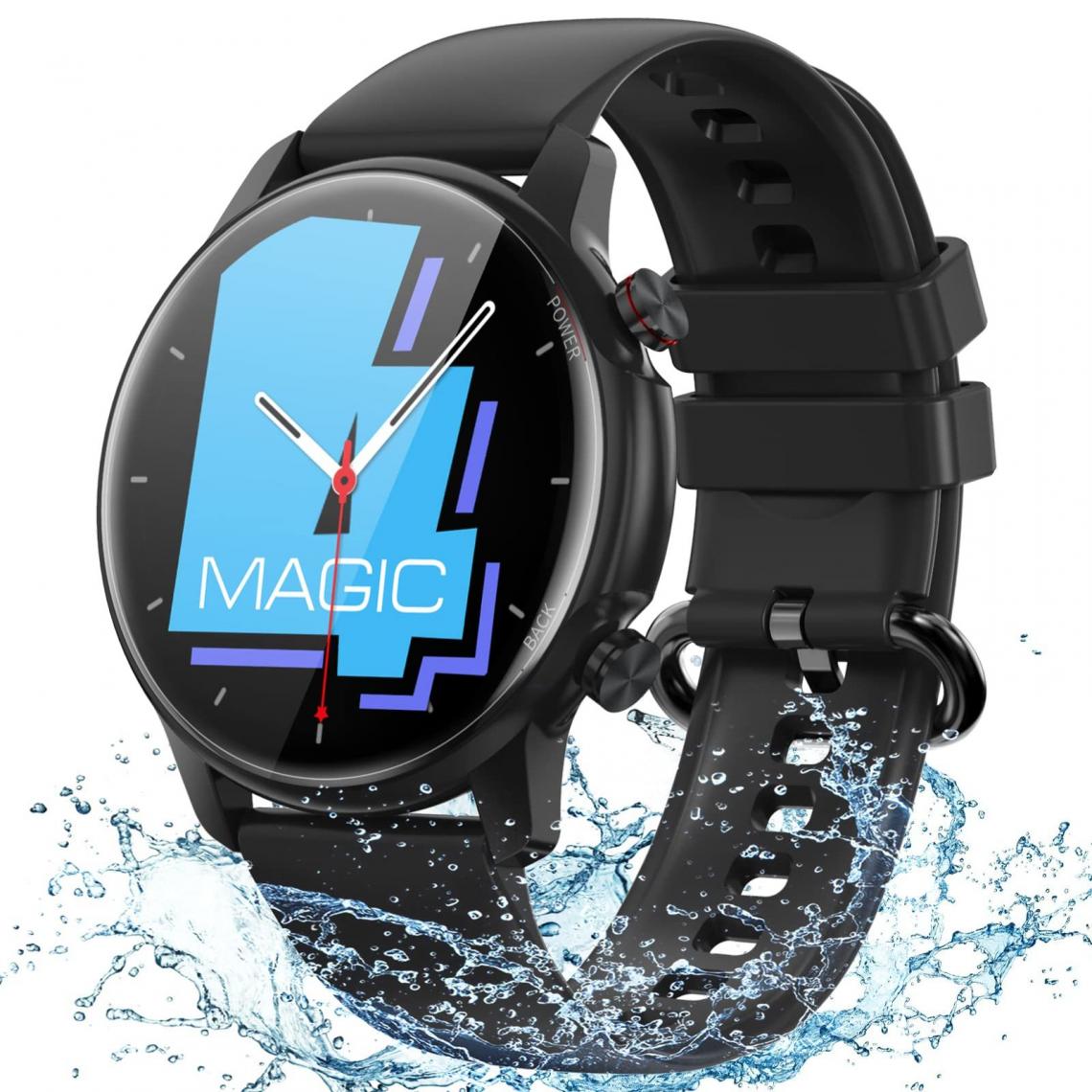Chronotech Montres - Chronus Magic 4 Smartwatch Demen, 1.32 inch Full Touchscreen Fitness Watch Waterproof 5ATM Wristwatch, Fitness Tracker with Blood Pressure Measurement Heart Rate Monitor Pedometer Smart Watch For Android iOS(black) - Montre connectée