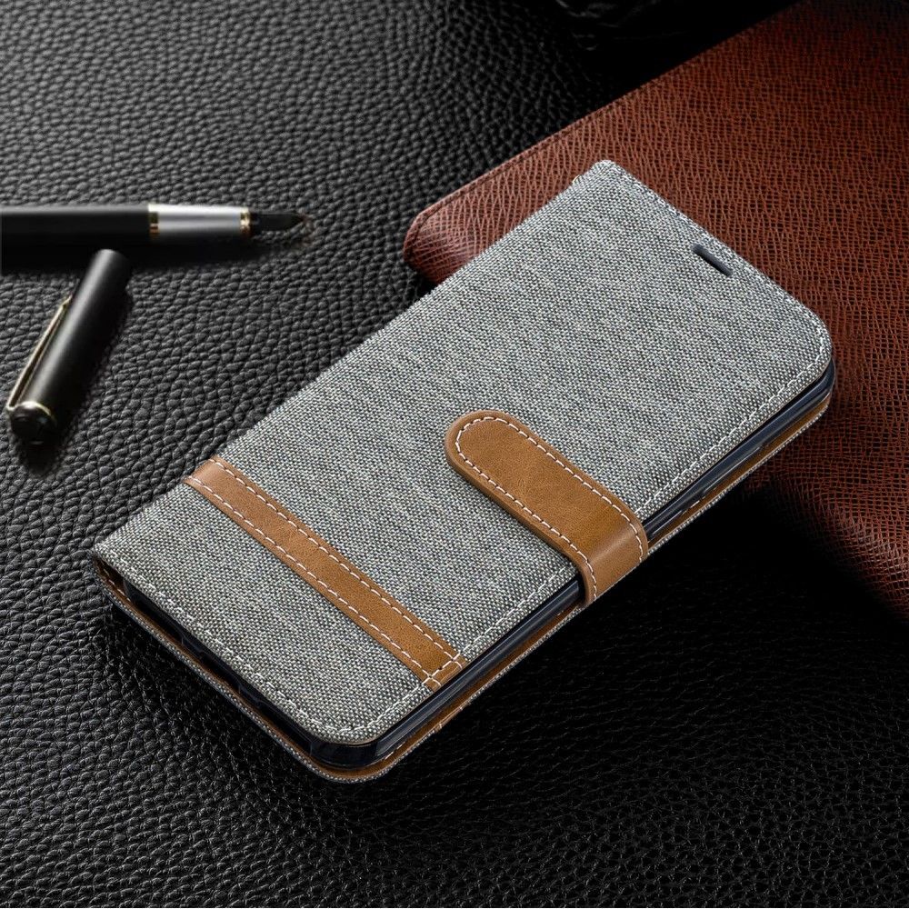 marque generique - Etui en PU tissu jean bicolore gris pour votre Huawei Y6 (2019)/Y6 Pro (2019)/Y6 Prime (2019) - Coque, étui smartphone