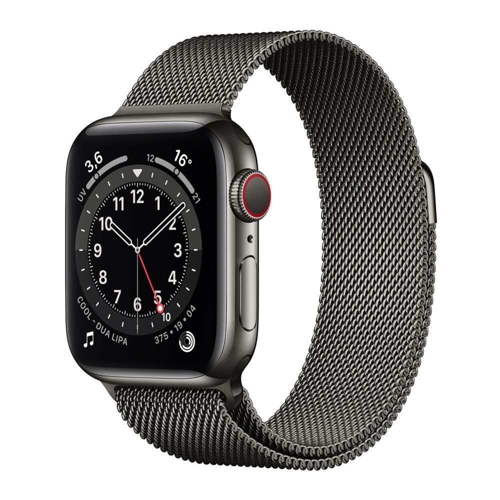 Apple - Apple Watch Series 6 GPS + Cellular, 40mm Boîtier en Acier Inoxidable Graphite avec Bracelet Milanais Graphite - Apple Watch