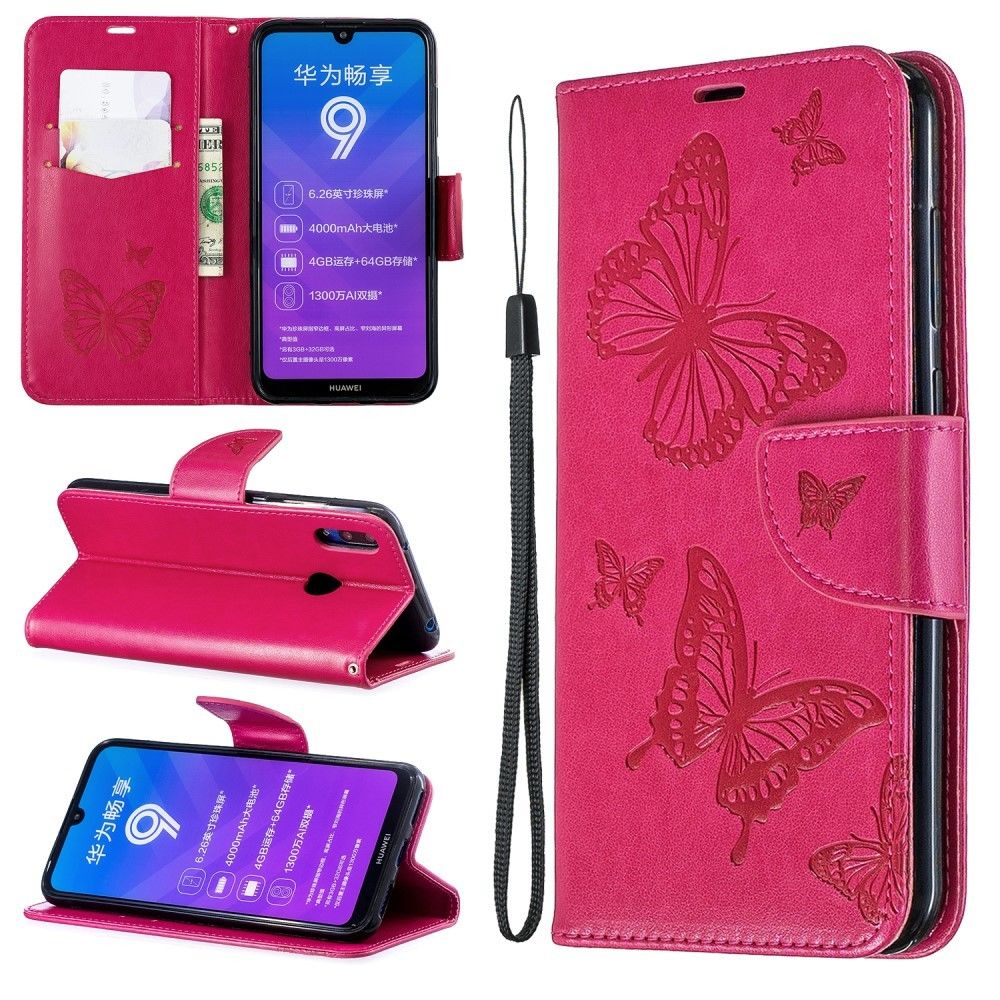 marque generique - Etui en PU papillon rose pour votre Huawei Y7 (2019)/Y7 Prime (2019) - Coque, étui smartphone