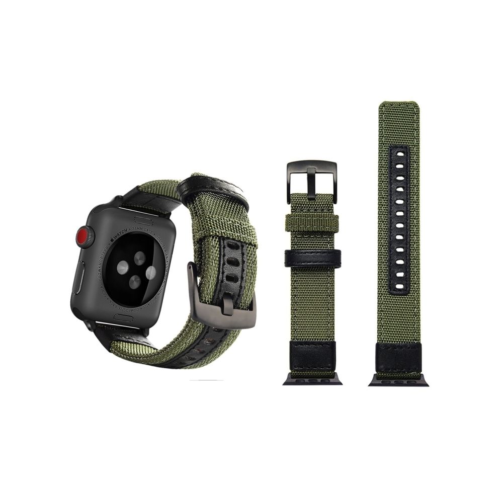 Wewoo - Bracelet de montre-bracelet en nylon de style Jeep avec boucle en acier inoxydable pour Apple Watch séries 3 et 2 et 1 38 mm (vert armée) - Accessoires Apple Watch