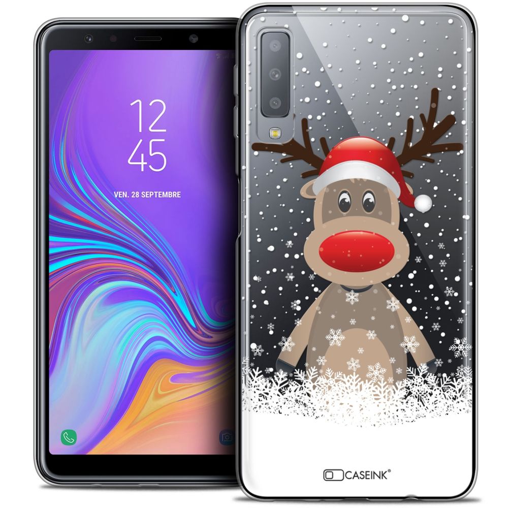Caseink - Coque Housse Etui Pour Samsung Galaxy A7 (2018) A750 (6 ) [Crystal Gel HD Collection Noël 2017 Design Cerf au Bonnet - Souple - Ultra Fin - Imprimé en France] - Coque, étui smartphone
