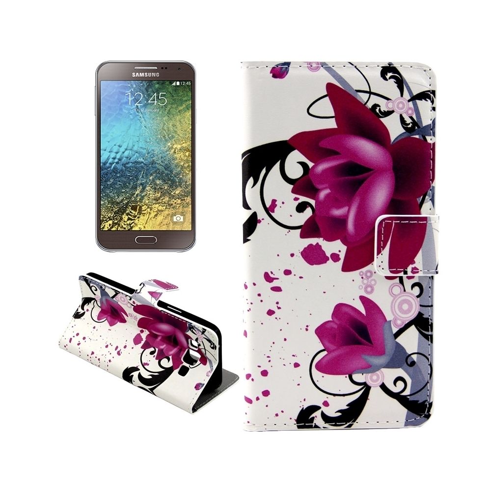 Wewoo - Housse Étui rouge pour Samsung Galaxy E7 / E700 Fleur & en cuir flip horizontal à motif feuilles noires avec support et ampère Slots de cartes Portefeuille - Coque, étui smartphone