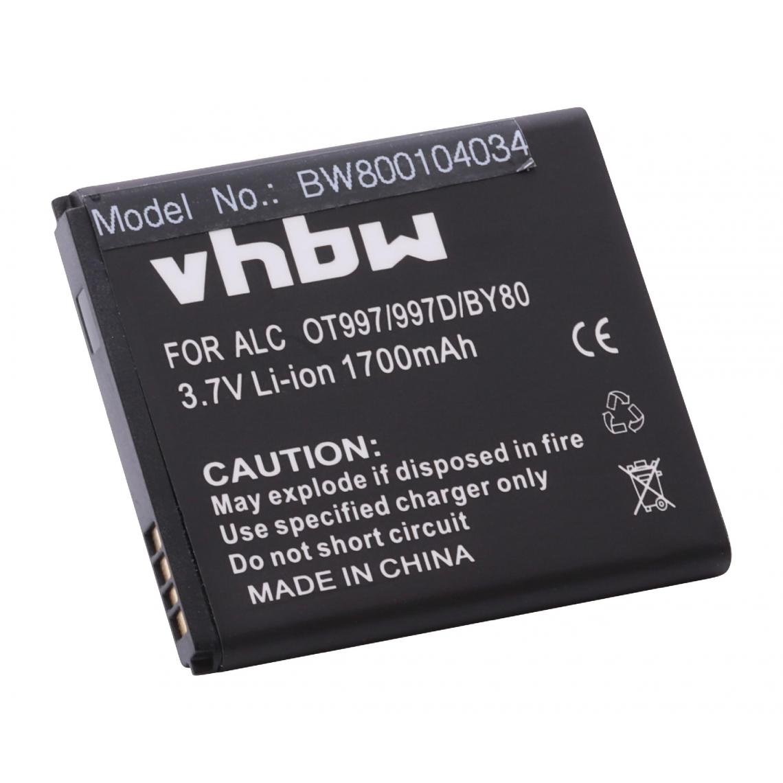 Vhbw - vhbw Batterie compatible avec Alcatel One Touch Sapphire 2, Sapphire 2 II OT-5035, XPop, XPop 5035D smartphone (1700mAh, 3,7V, Li-ion) - Batterie téléphone