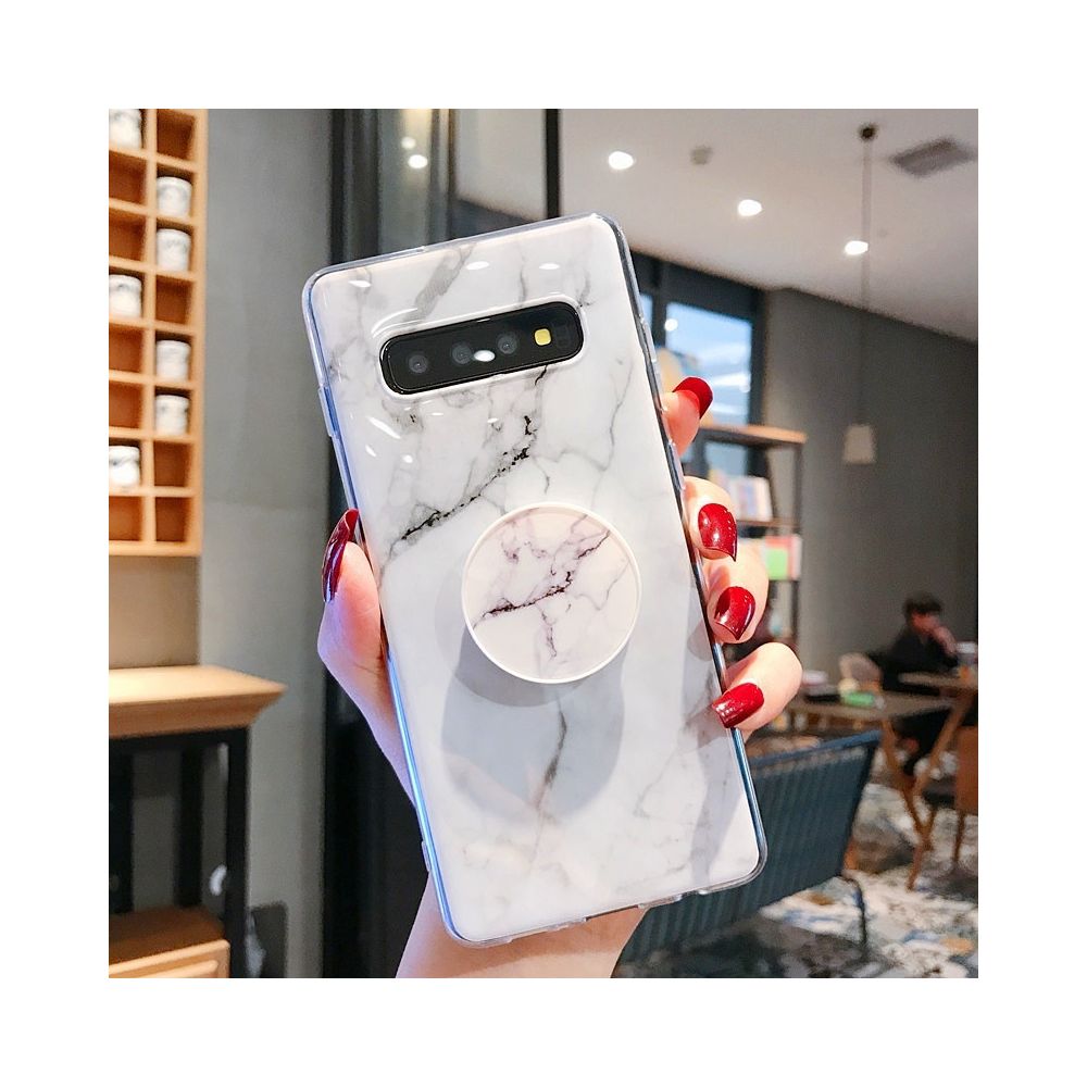Wewoo - Coque Souple de protection arrière en TPU Marble Strip pour Galaxy S10 + avec support Gris - Coque, étui smartphone