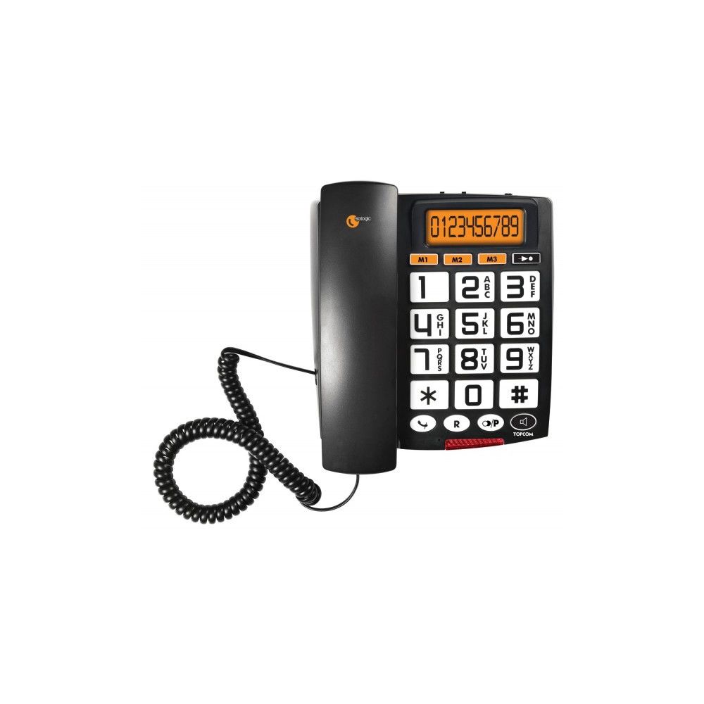 Topcom - Téléphone Filaire TOPCOM Mains libres Sologic A801 Noir TS-6651 - Téléphone fixe filaire