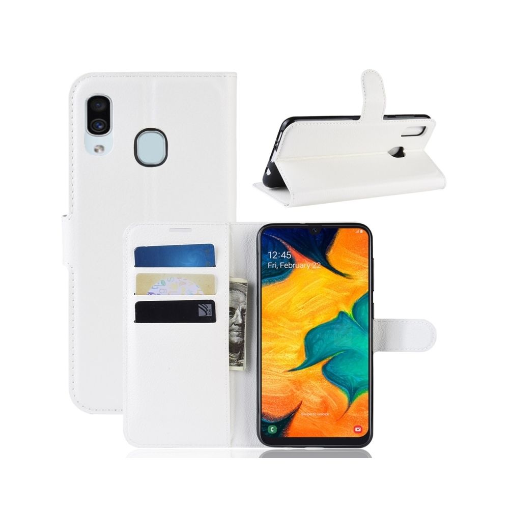 Wewoo - Housse Coque Étui en cuir à rabat horizontal Texture Litchi pour Galaxy A30, avec porte-monnaie et porte-cartes / Fentes pour cartes (blanc) - Coque, étui smartphone