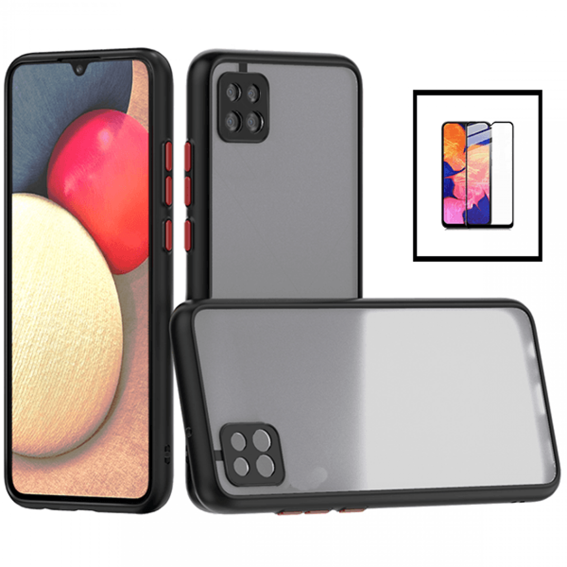 Phonecare - Kit Coque antichoc caméra protection + Film de Verre Trempé 5D à Couverture Complète pour Samsung Galaxy A22 5G - noir - Coque, étui smartphone
