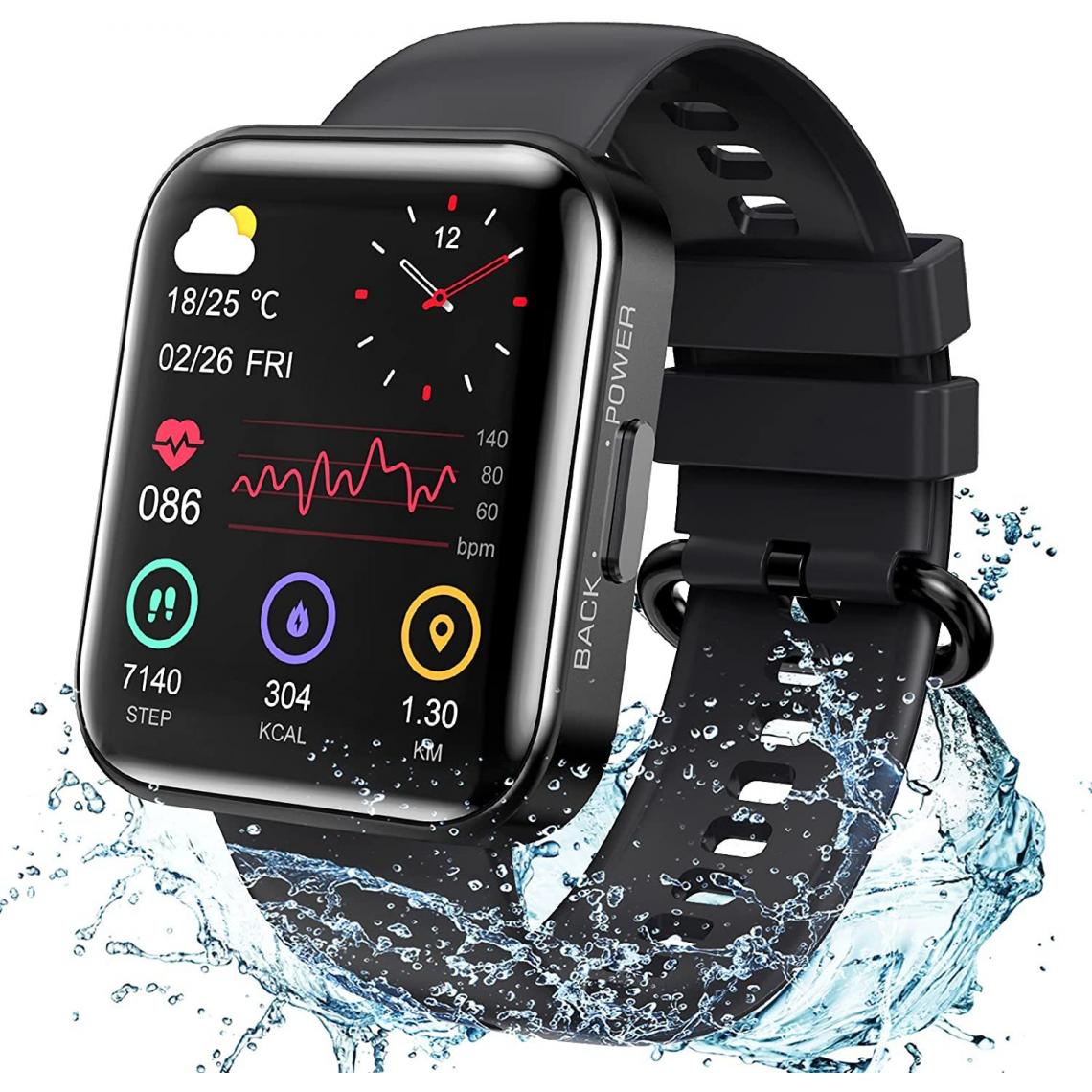 Chronotech Montres - Chronus Smartwatch, 1.71 Zoll Voll Touchscreen Armbanduhr, mit Blutdruckmessung Pulsuhr Schlafmonitor(black) - Montre connectée