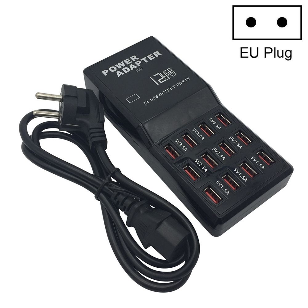 Wewoo - Station de recharge W-858 12A 12 ports USB Dock de chargement rapide Chargeur de bureau intelligent AC100-240Vprise européenne noir - Station d'accueil smartphone