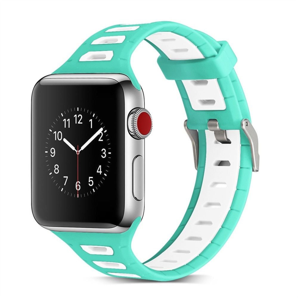 Wewoo - Bracelet en silicone bicolore forme de T pour Apple Watch séries 3 et 2 & 1 42 mm blanc + vert - Accessoires montres connectées