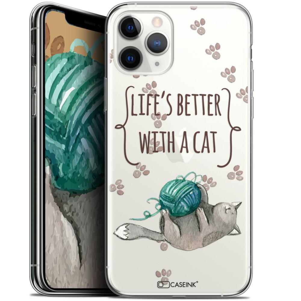 Caseink - Coque Pour Apple iPhone 11 Pro (5.8 ) [Gel HD Collection Quote Design Life's Better With a Cat - Souple - Ultra Fin - Imprimé en France] - Coque, étui smartphone