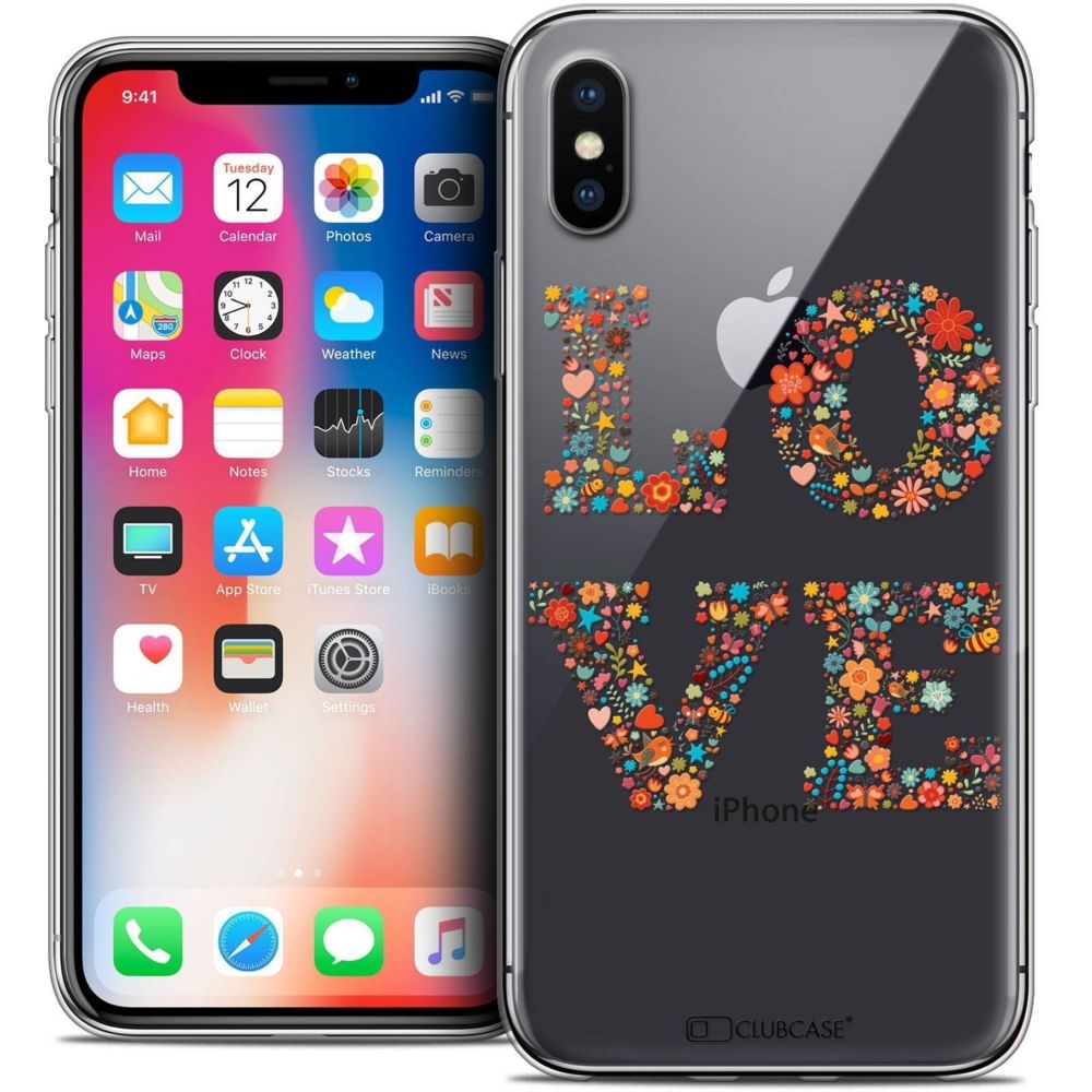 Caseink - Coque Housse Etui Apple iPhone Xs / X (5.8 ) [Crystal Gel HD Collection Summer Design Love Flowers - Souple - Ultra Fin - Imprimé en France] - Coque, étui smartphone