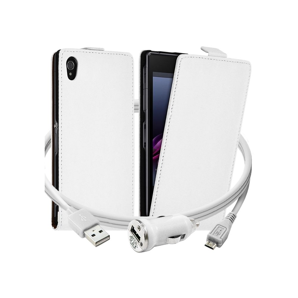 Karylax - Housse coque Etui Blanc pour Sony Xperia Z1 + Chargeur Voiture Auto - Support téléphone pour voiture
