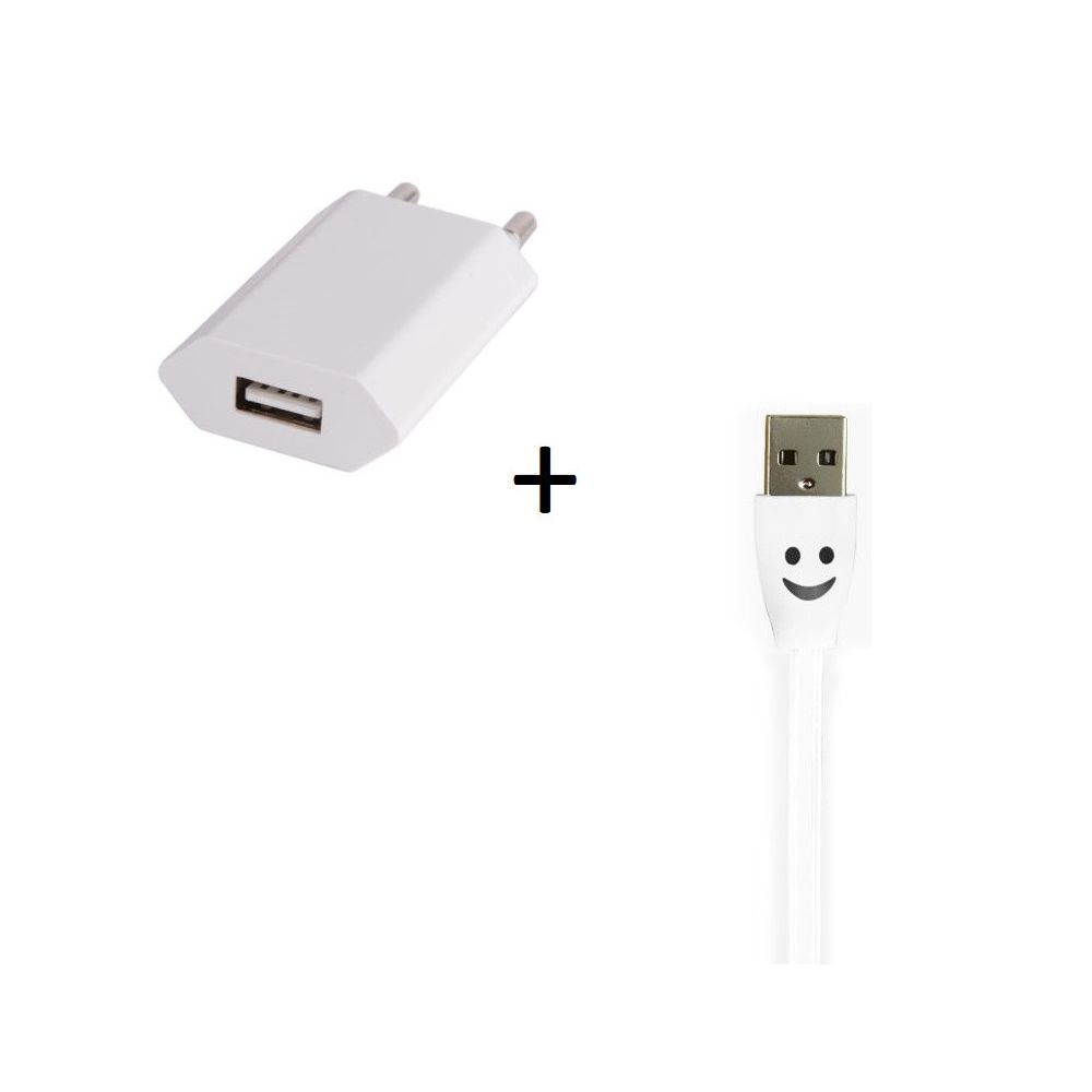 Shot - Pack Chargeur pour ALCATEL 1C Smartphone Micro USB (Cable Smiley LED + Prise Secteur USB) Android Connecteur (BLANC) - Chargeur secteur téléphone