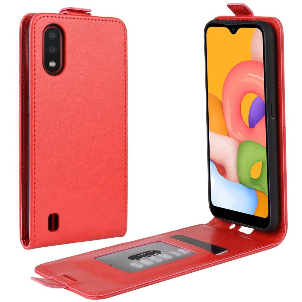 Wewoo - Housse Coque Pour Galaxy A01 R64 Texture Étui de protection en cuir à rabat vertical unique avec fentes cartes et cadre photo rouge - Coque, étui smartphone
