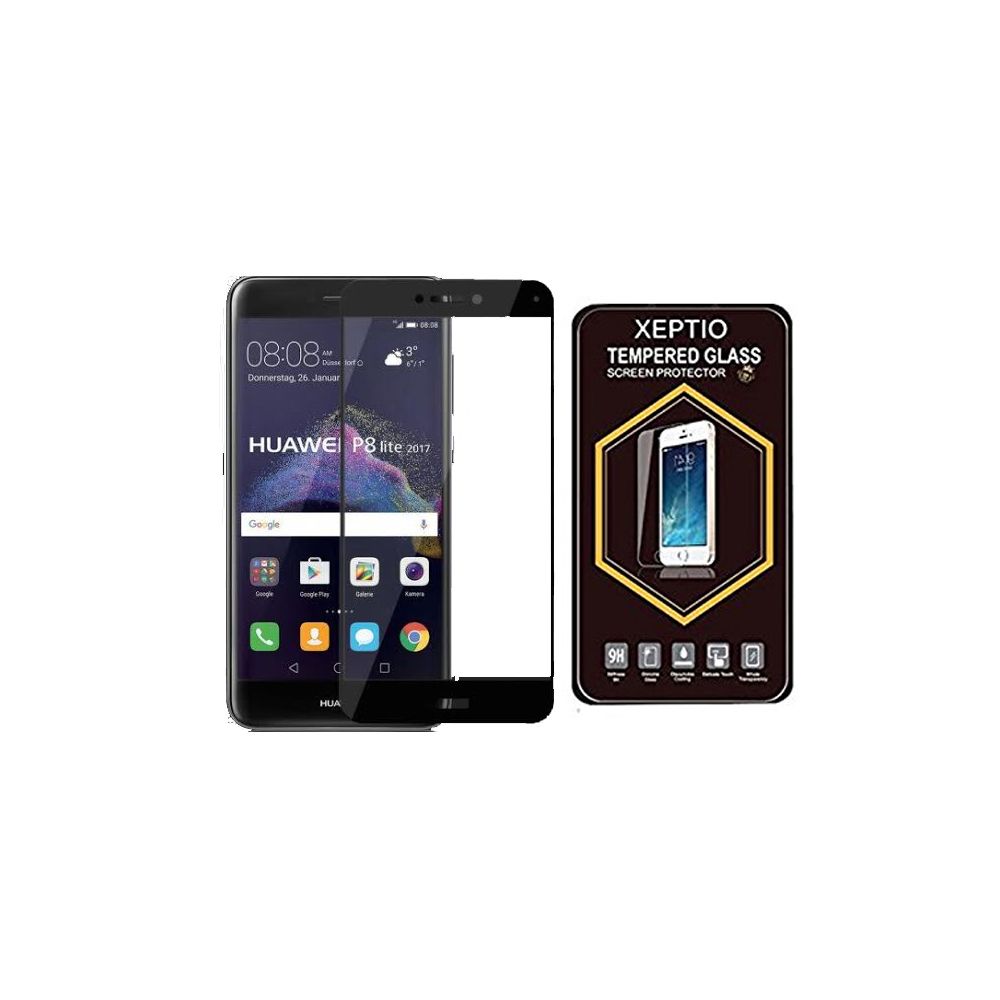 Xeptio - Huawei P8 LITE 2017 : Protection d'écran FULL COVER en verre trempé contour noir - Tempered glass Screen protector - Protection écran smartphone