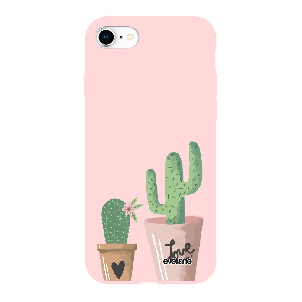 Evetane - Coque iPhone 7/8/ iPhone SE 2020 Silicone Liquide Douce rose pâle Cactus Love Ecriture Tendance et Design Evetane - Coque, étui smartphone