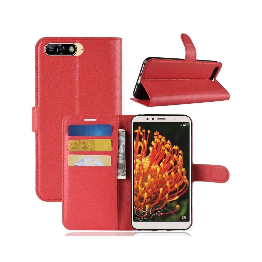 Wewoo - Housse Étui rouge pour Huawei Y6 2018 Litchi Texture Horizontal Flip en cuir avec Titulaire & Card Slots & Wallet - Coque, étui smartphone