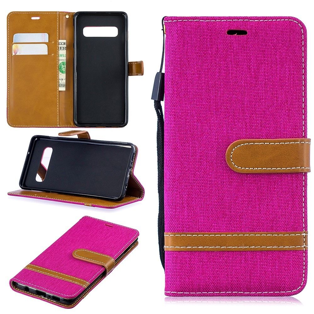marque generique - Etui en PU jean bicolore en tissu flip rose pour votre Samsung Galaxy S10 - Autres accessoires smartphone