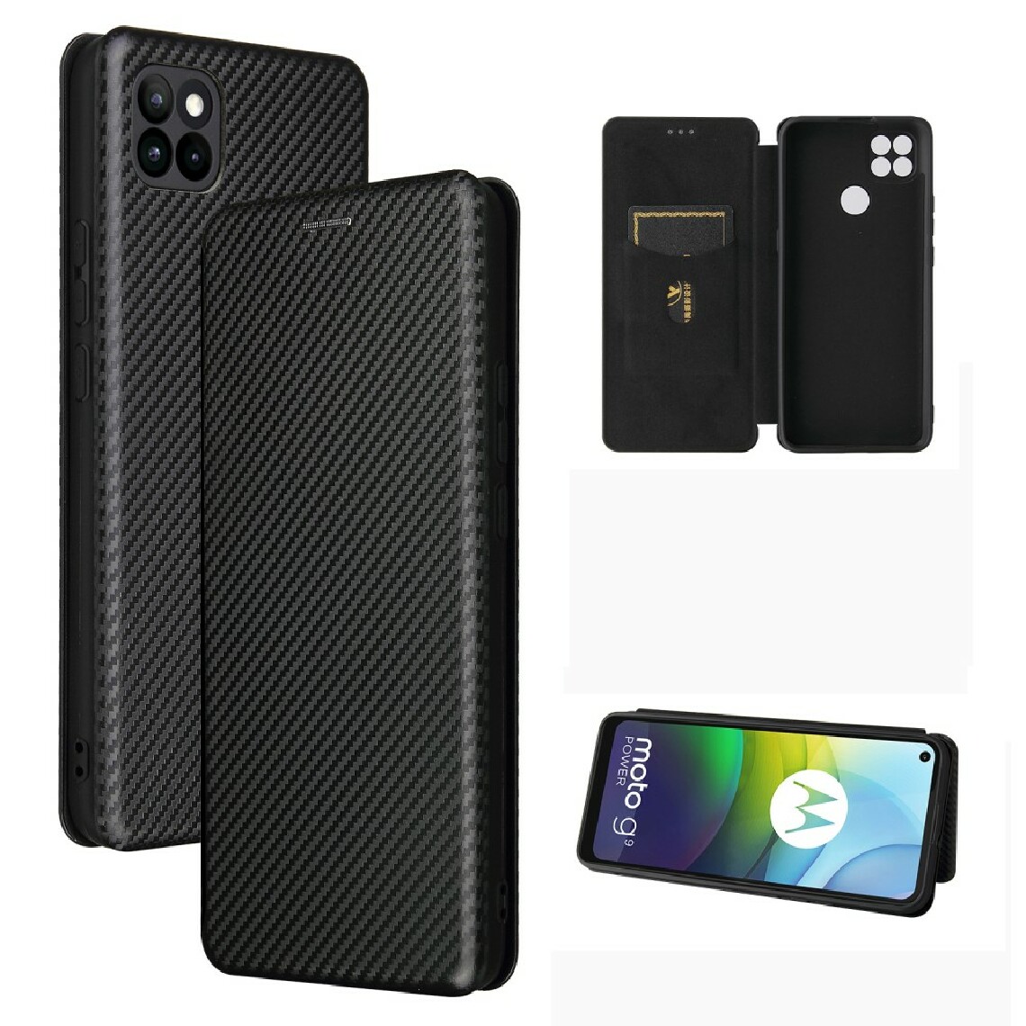 Other - Etui en PU fibre de carbone auto-absorbée avec porte-carte noir pour votre Motorola Moto G9 Power - Coque, étui smartphone