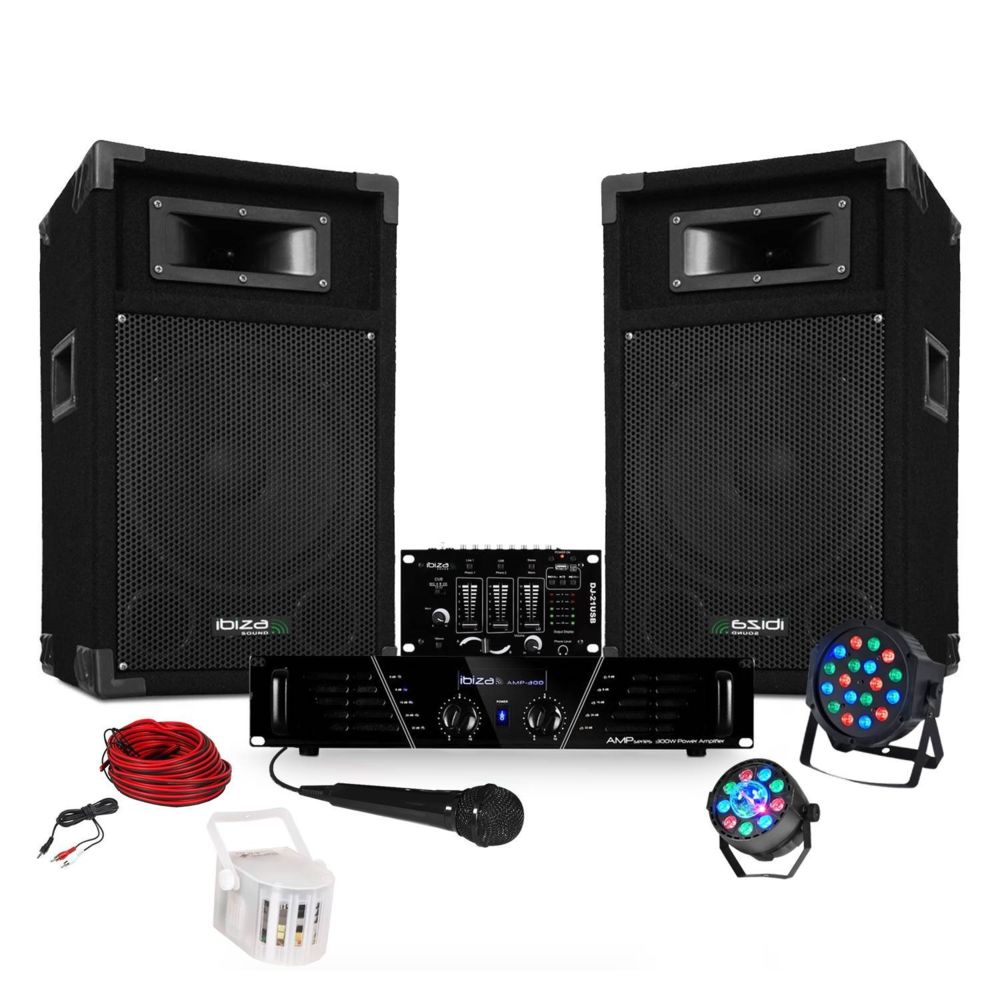 Ibiza Sound - Pack Sono ampli + enceintes 500W + Table de mixage + 3 jeux de lumières - Packs DJ