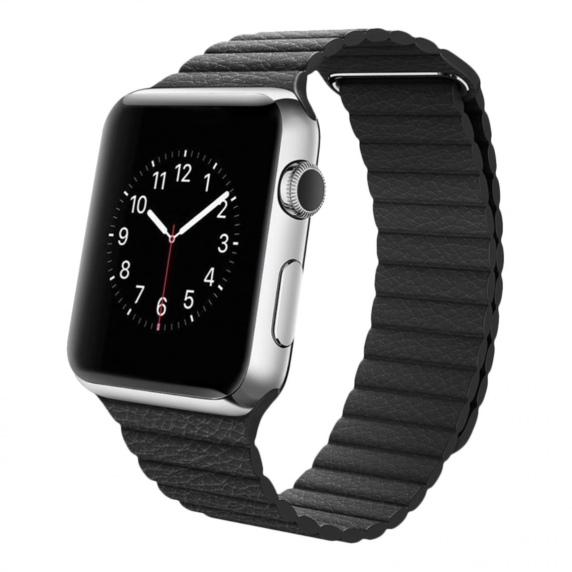 Avizar - Bracelet Apple Watch 42 et 44 mm en Cuir matelassé et Magnétique - Noir - Accessoires Apple Watch