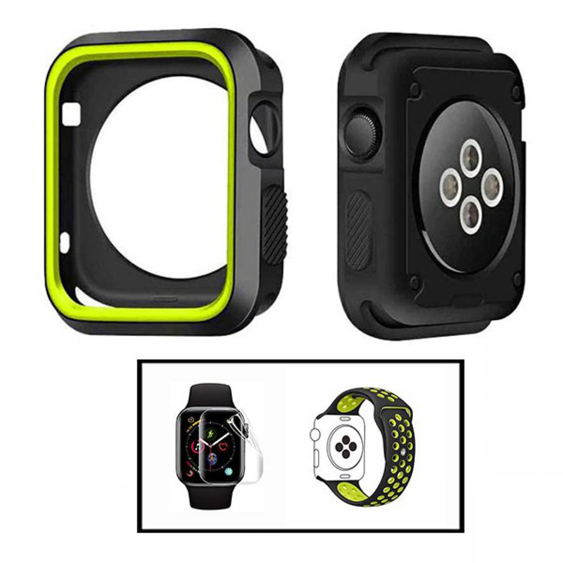 Phonecare - Kit Coque Military DoubleColor + Bracelet SportyStyle + Film de Hydrogel pour Apple Watch Seriess 6 - 44mm - Noir / Vert fluorescent - Coque, étui smartphone