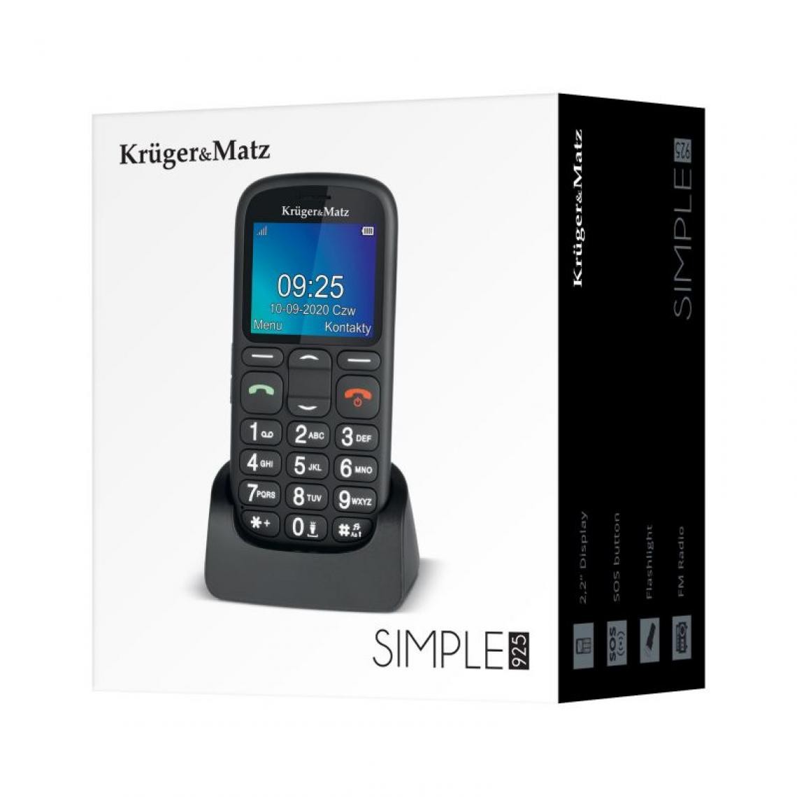 Inconnu - Kruger & Matz KM0925 5,59 cm (2.2``) 80 g Noir, Téléphone pour seniors - Téléphone fixe filaire