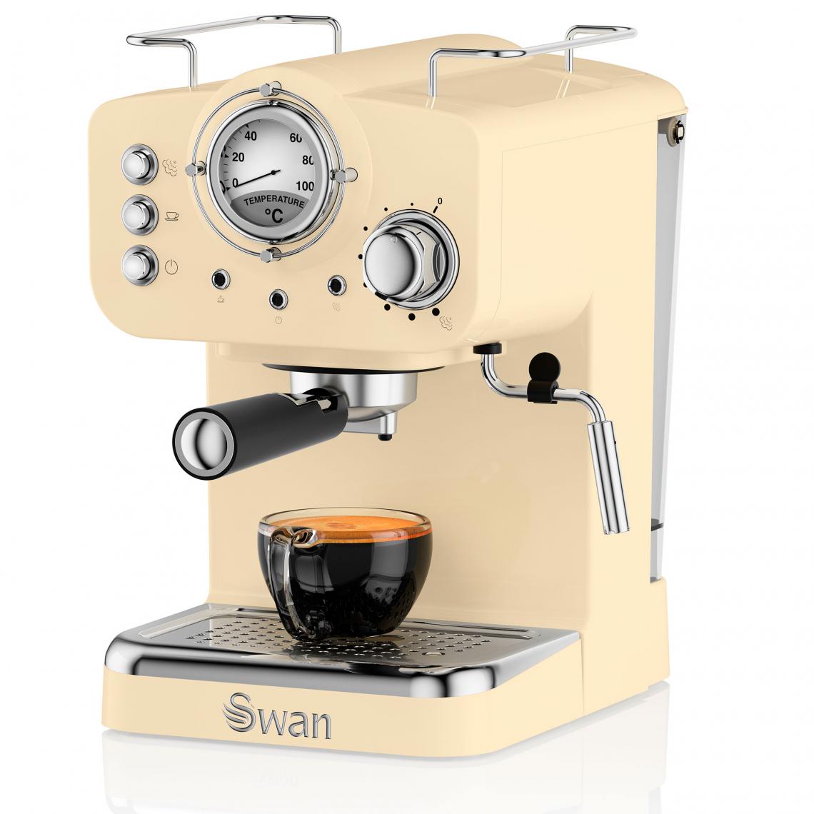 Swan - Retro Machine à Café 15 Bars, Espresso, Cappuccino Buse Vapeur à Lait, Vintage 1100W Crème SWAN SK22110CN - Expresso - Cafetière
