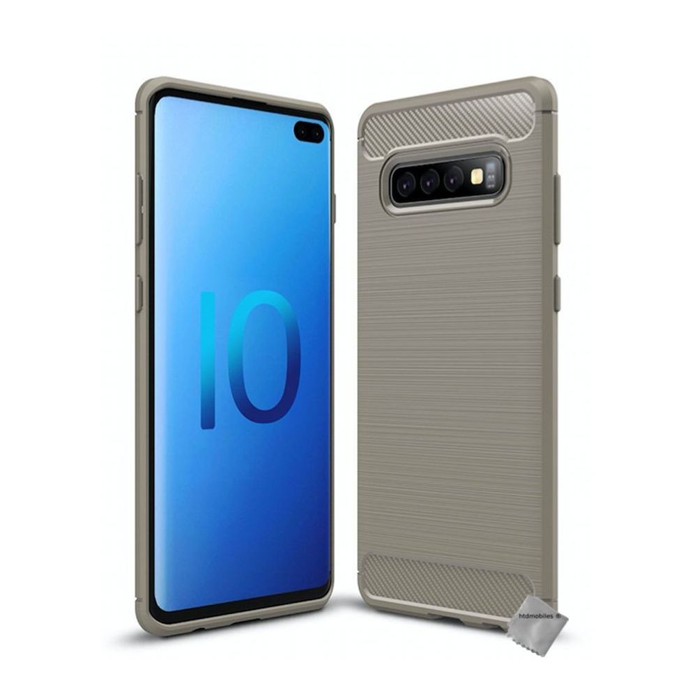 Htdmobiles - Housse etui coque silicone gel carbone pour Samsung Galaxy S10+ Plus + verre trempe - GRIS - Autres accessoires smartphone