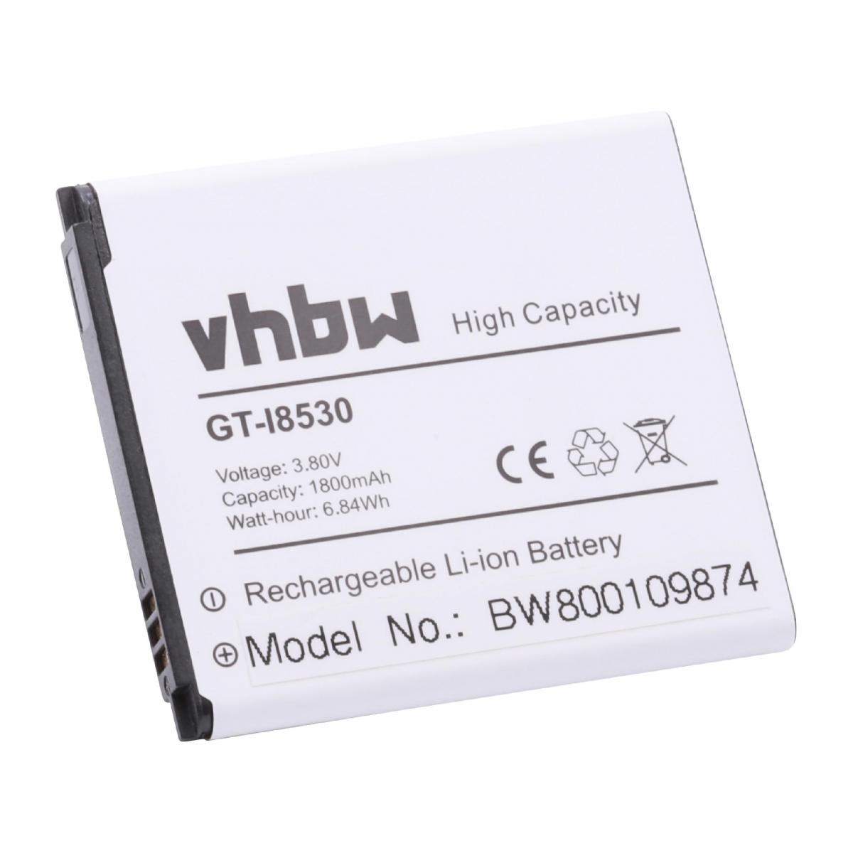 Vhbw - vhbw batterie compatible avec Samsung Galaxy GT-I8550L, GT-I8552, GT-I8558, SGH-I869 smartphone (1800mAh, 3,7V, Li-Ion) - Batterie téléphone
