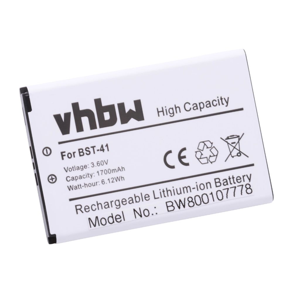 Vhbw - Batterie Li-Ion 1700mAh (3.7V) vhbw pour téléphone smartphone Sony Ericsson A8, A8i, Aspen, Aspen US, Faith, PlayStation Phone, R800a comme BST-41. - Batterie téléphone