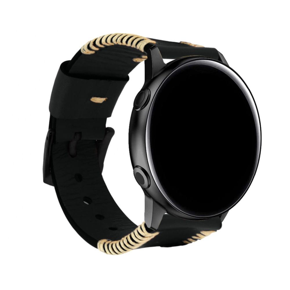 Avizar - Bracelet Galaxy Watch Active 1/2 Cuir de Vachette Fermoir Boucle Ardillon Noir - Accessoires montres connectées
