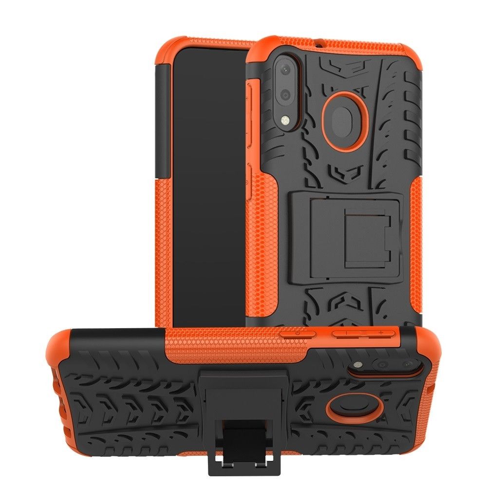 Wewoo - Coque Renforcée Pneu Texture TPU + PC antichoc pour Galaxy M20 avec support Orange - Coque, étui smartphone