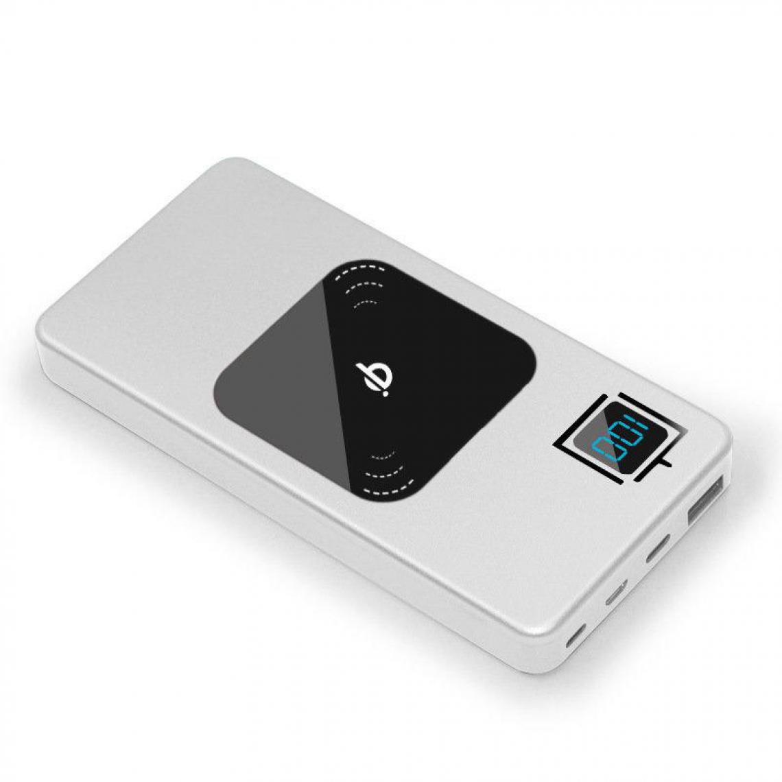 Chrono - Qi Banque D'alimentation Sans Fil 10000mAh Chargeur Externe avec écran à LED Type C(Argent) - Chargeur secteur téléphone