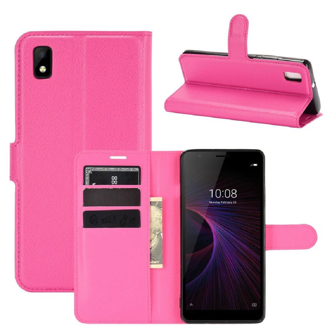Other - Etui en PU texture de litchi avec support rose pour ZTE Blade L210 - Coque, étui smartphone